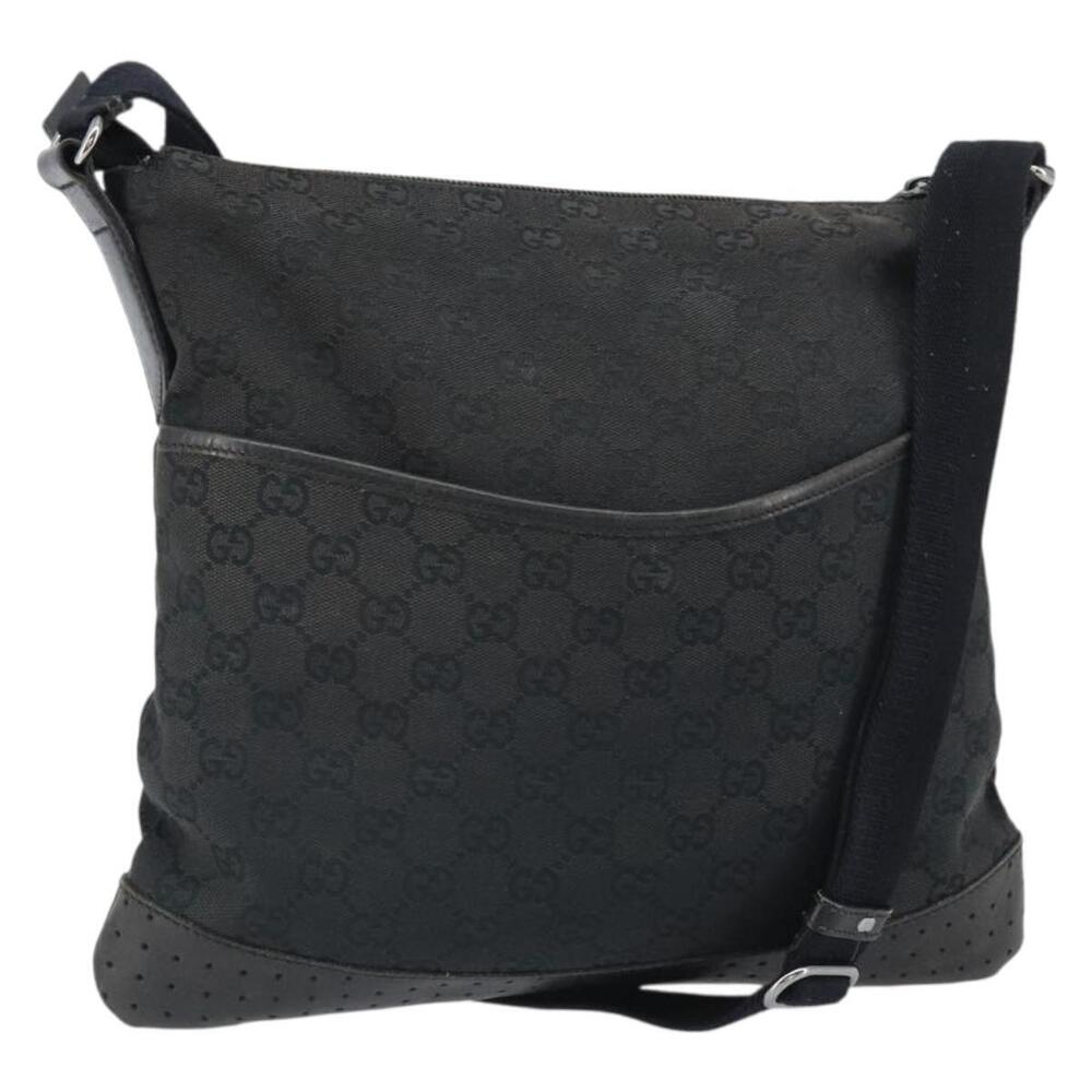 GUCCI GG Canvas Shoulder Bag Black Silver 145857 Auth 163305 - Picture 1 of 16